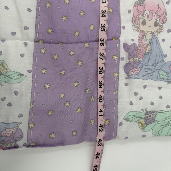 Precious Moments Blanket Vintage Baby Quilt Handmade Purple Green White - Picture 8 of 9